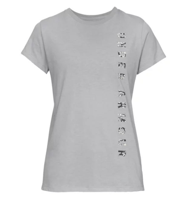 Under Armour Grey T-Shirt Women's Gym Vertical Wordmark Top