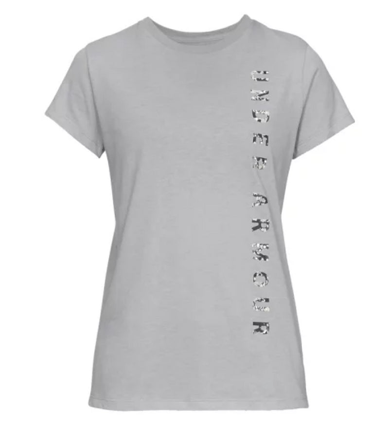 Under Armour Grey T-Shirt Women's Gym Vertical Wordmark Top
