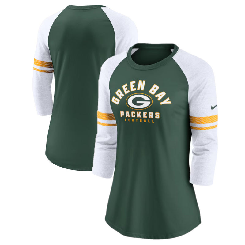 Green Bay Packers T-Shirt Women's NFL 3/4 Sleeve Fashion Top