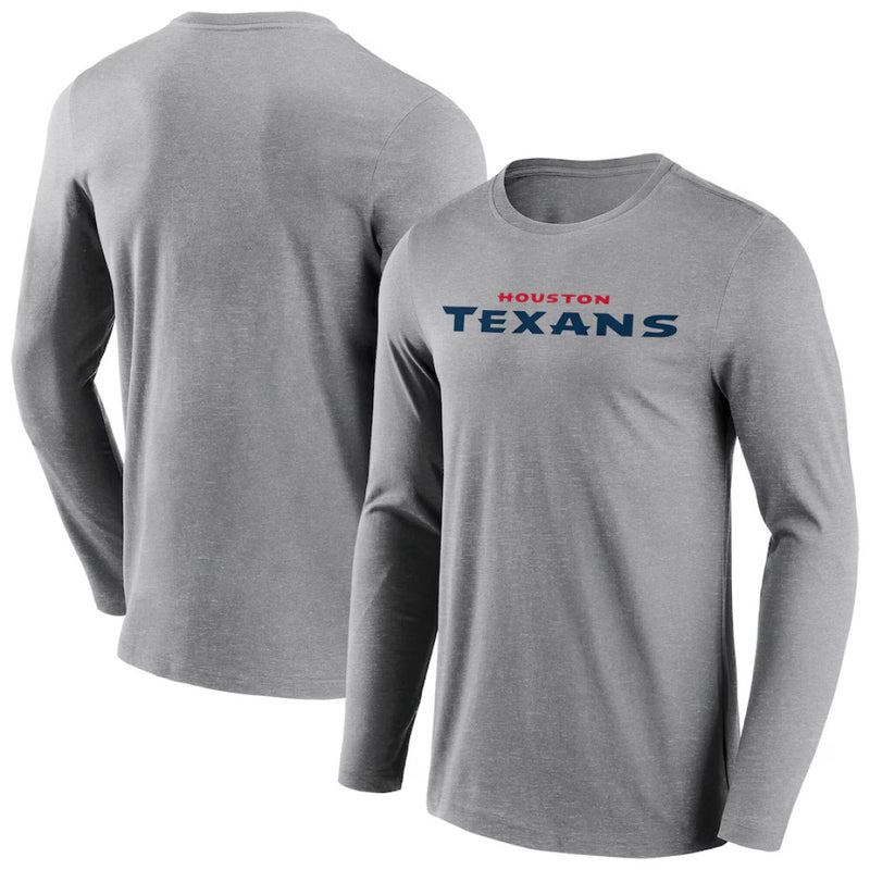 Houston Texans NFL T-Shirt Men's Wordmark LS Grey Top