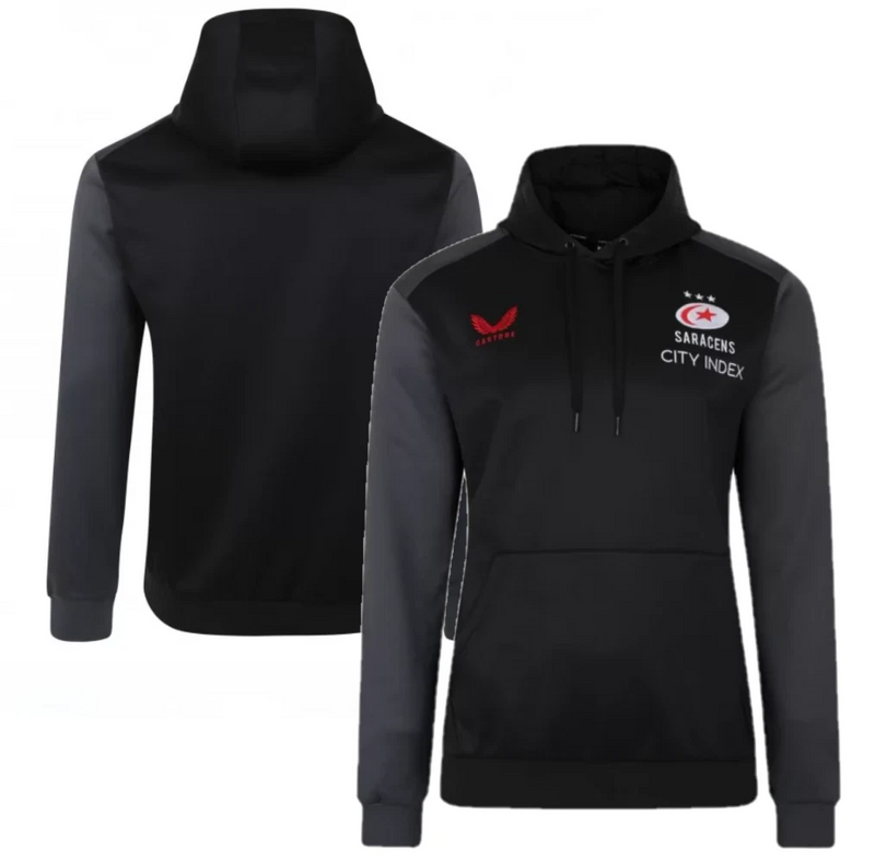 Saracens Men's Rugby Hoodie Castore Black Zip Through Hoodie