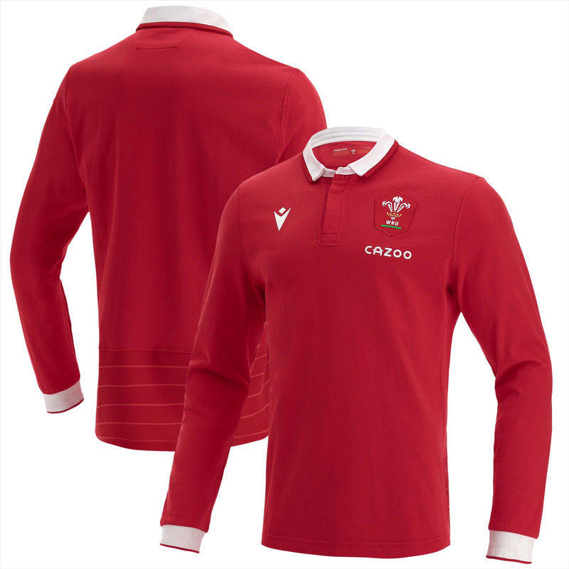 Wales Rugby Polo Shirt Men's LS Macron 2021 Classic Top