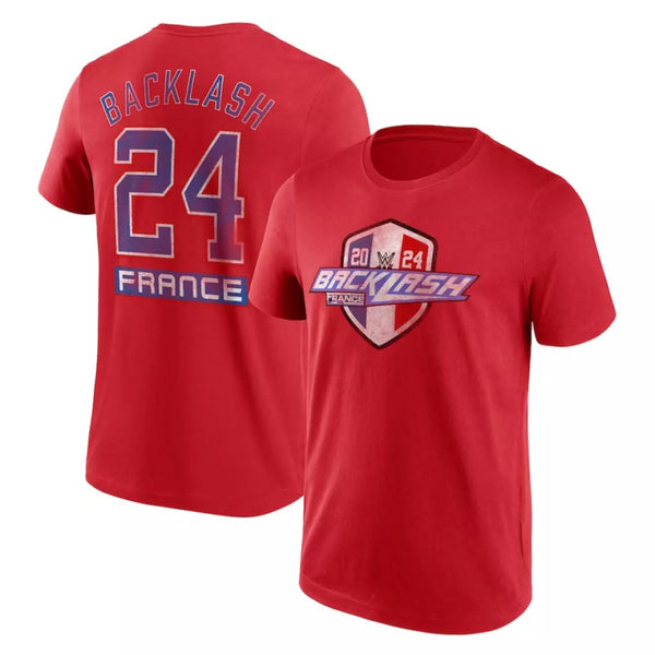 WWE Wrestling Men's T-Shirt Backlash France 2024 Red Top