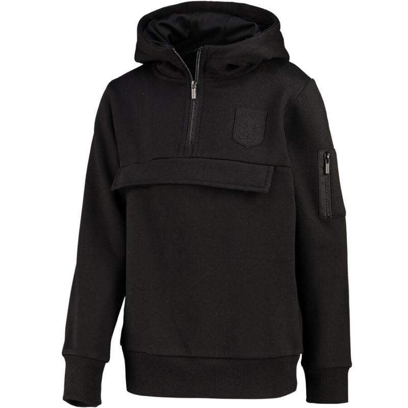 Aston Villa Kid's Hoodie Football Black 1/4 Zip Tonal Hoodie