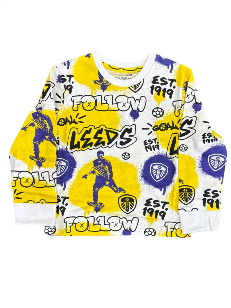 Leeds United Kid's Pyjamas Player Print Yellow Pjs