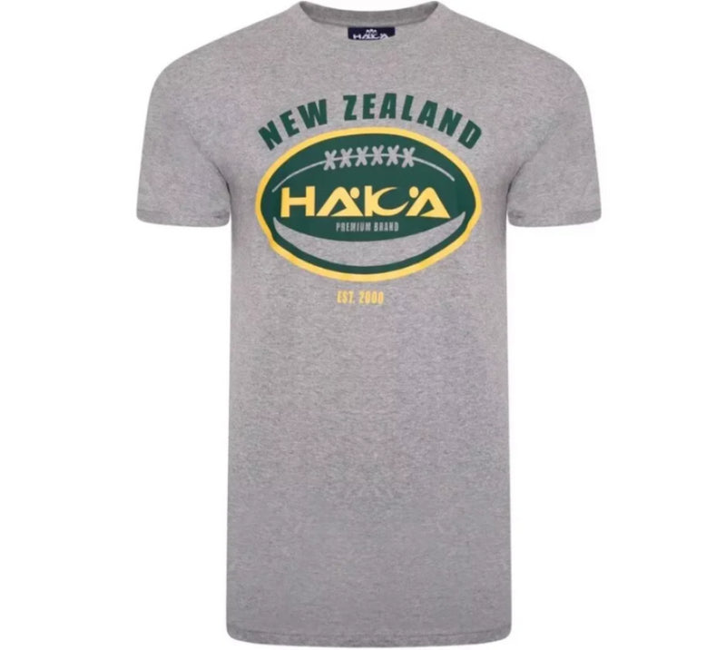 Haka New Zealand T-Shirt Rugby Grey Graphic Ball Top