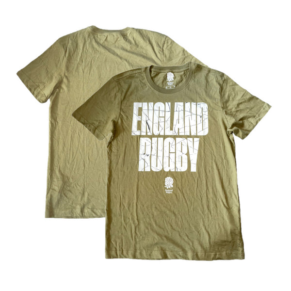 England Rugby Men's T-Shirt Wordmark Graphic Khaki Top