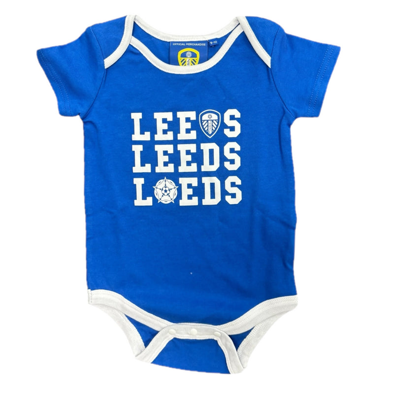 Leeds United Babygrow Football White/Blue Sleepsuit
