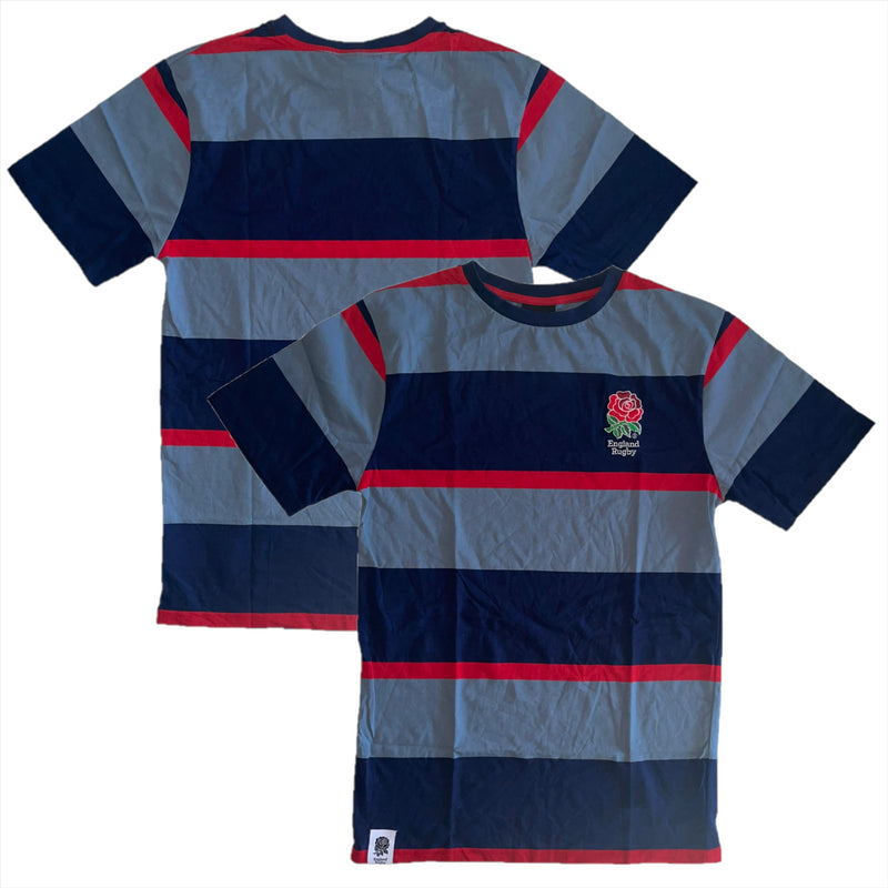 England Rugby Men's T-Shirt Navy Striped Small Crest Top