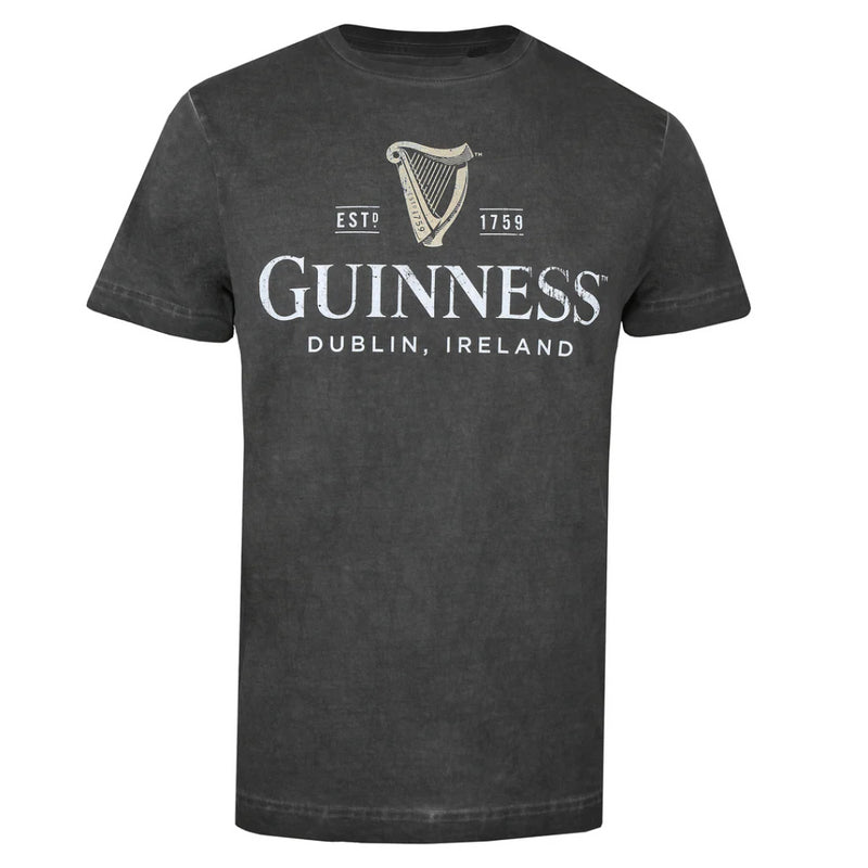 Guinness Men's Harp T-Shirt Vintage Wash Black Top