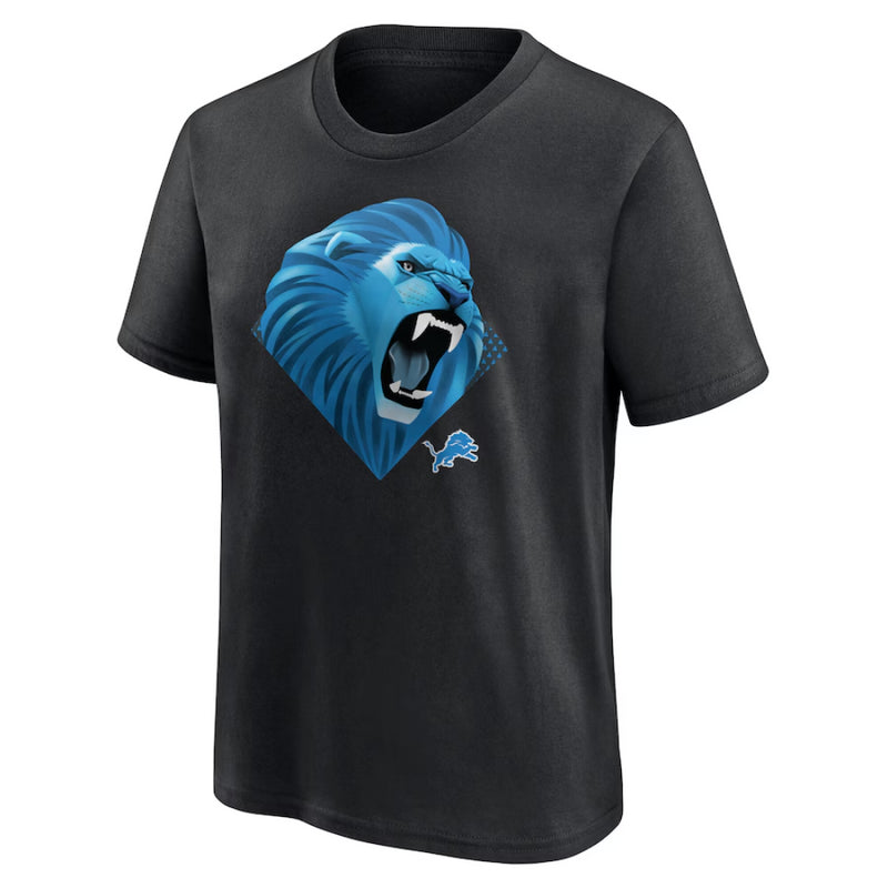 Detroit Lions NFL T-Shirt Kid's Black Illustration Graphic Top