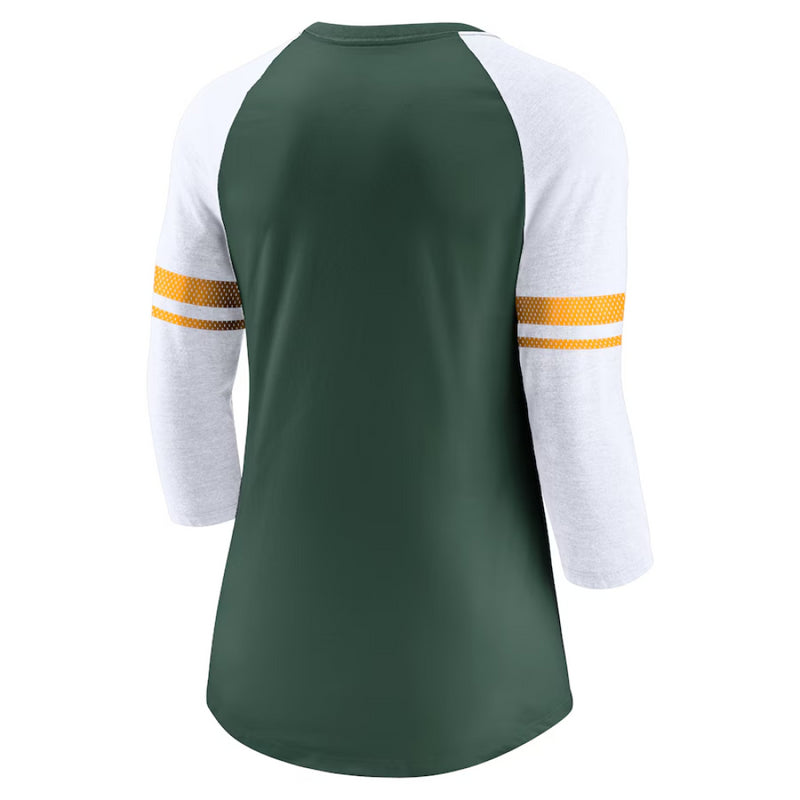 Green Bay Packers T-Shirt Women's NFL 3/4 Sleeve Fashion Top