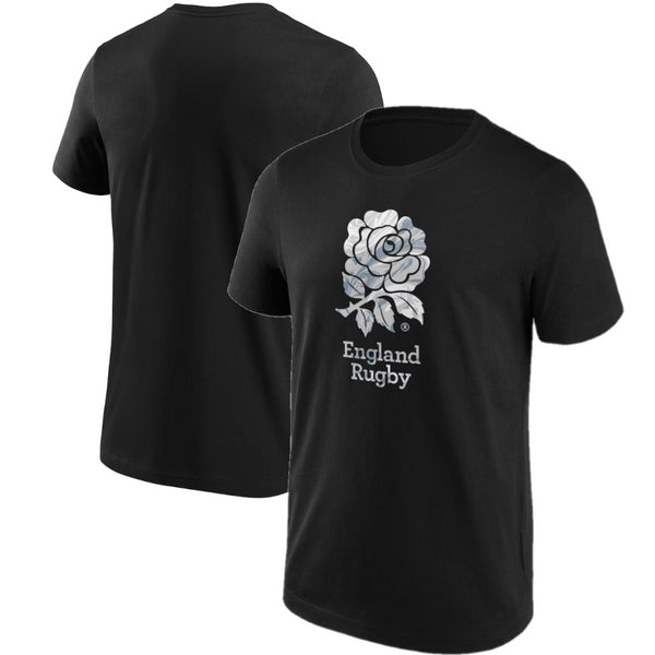 England Rugby Men's T-Shirt Black Marble Graphic Top