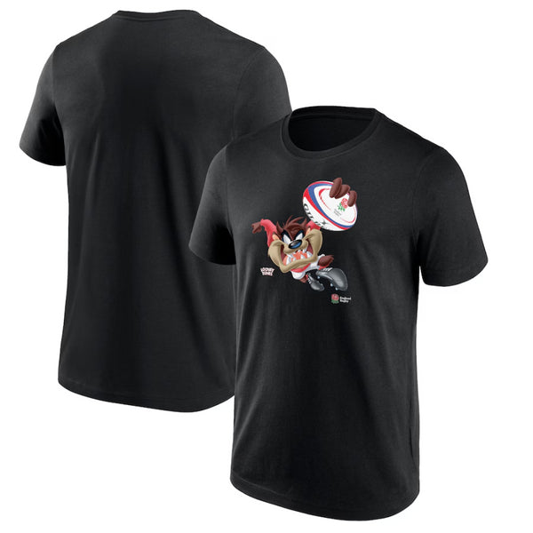 England Rugby Men's T-Shirt Black Looney Tunes Taz Graphic Top