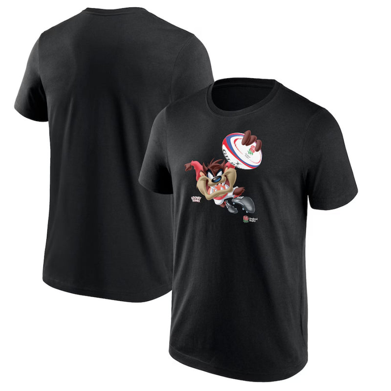 England Rugby Men's T-Shirt Black Looney Tunes Taz Graphic Top
