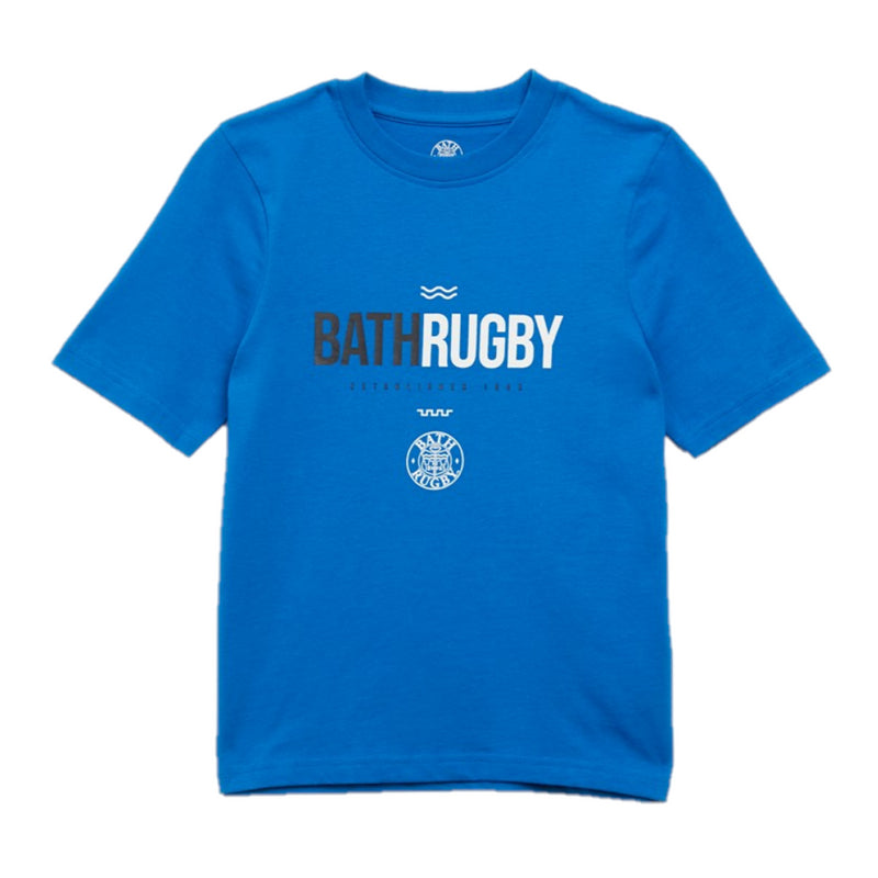 Bath Rugby Castore T-Shirt Kid's S/S Lapis Blue Training Top