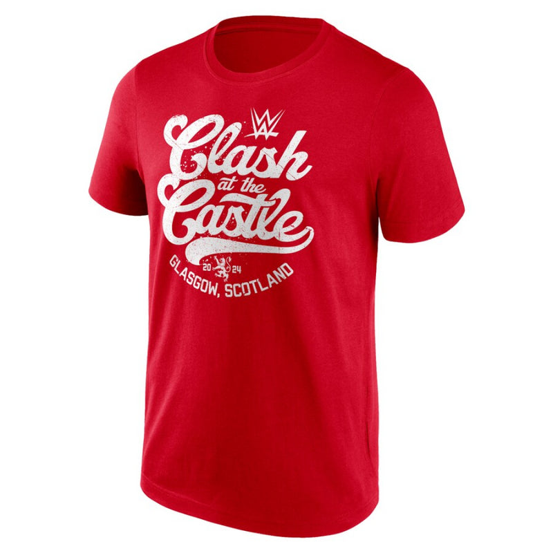 WWE Men's Red T-Shirt Clash At The Castle Script T-Shirt