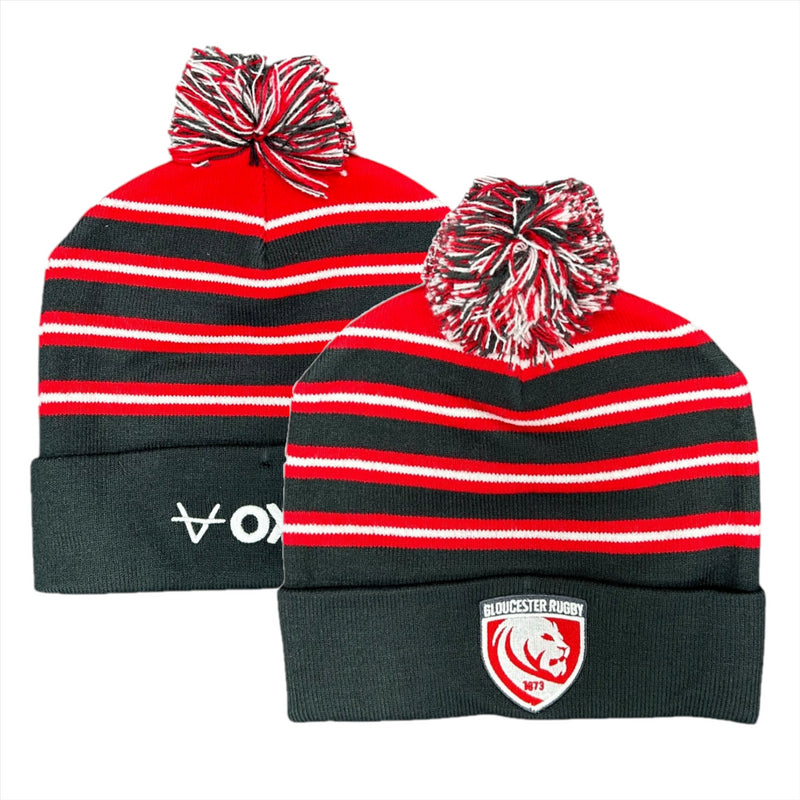 Gloucester Rugby Adult Beanie Oxen Multi Stripe Bobble Hat