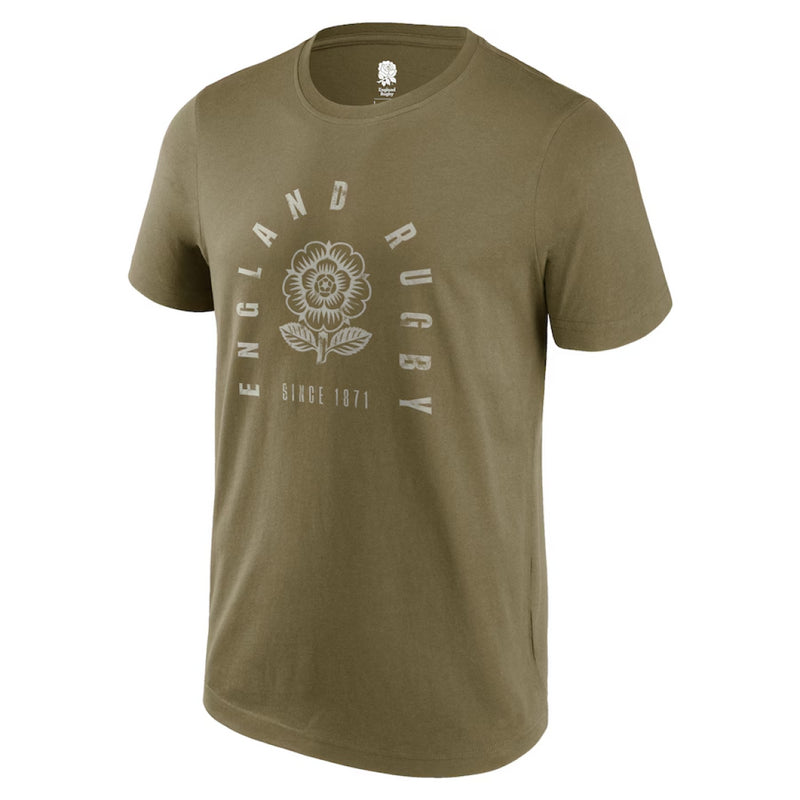 England Rugby Graphic T-Shirt Men's Khaki Heritage Logo Top