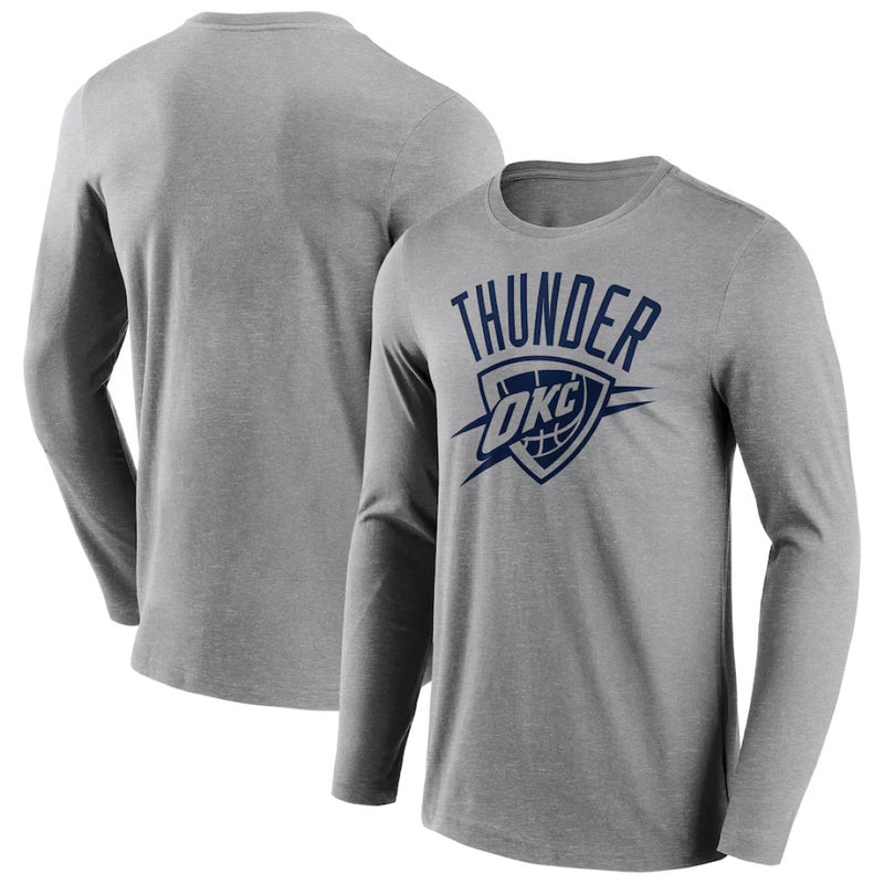 Oklahoma City Thunder T-Shirt Men's NBA Mono Logo LS Grey Top