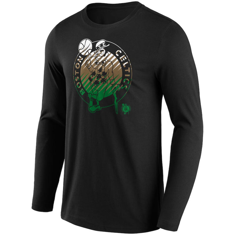 Boston Celtics NBA T-Shirt Men's Fade Logo LS Black Top