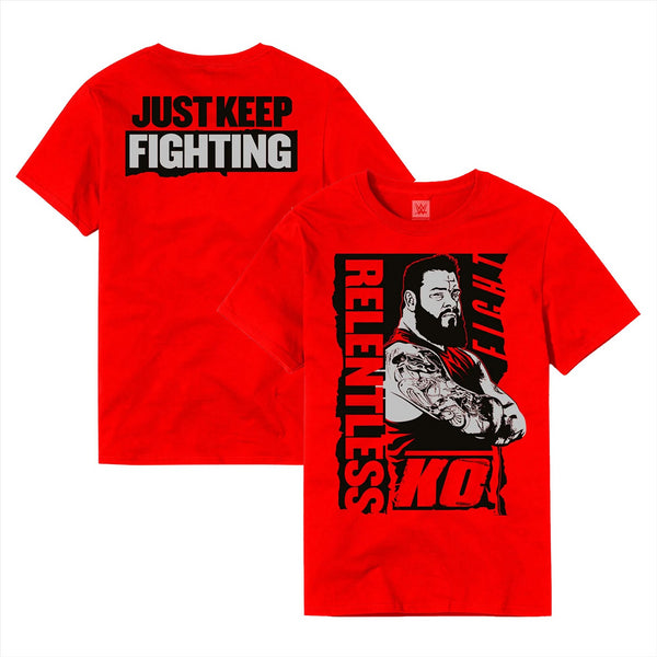WWE Men's Red T-Shirt Kevin Owens Relentless Graphic Top