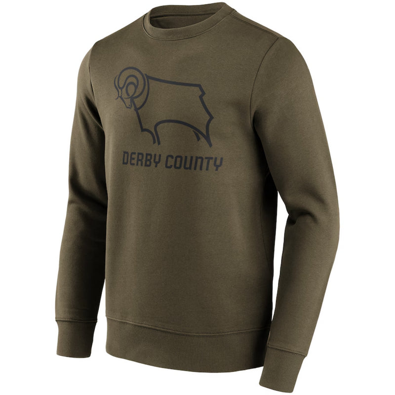 Derby County Men's Graphic Sweatshirt Football Khaki Mono Logo Top
