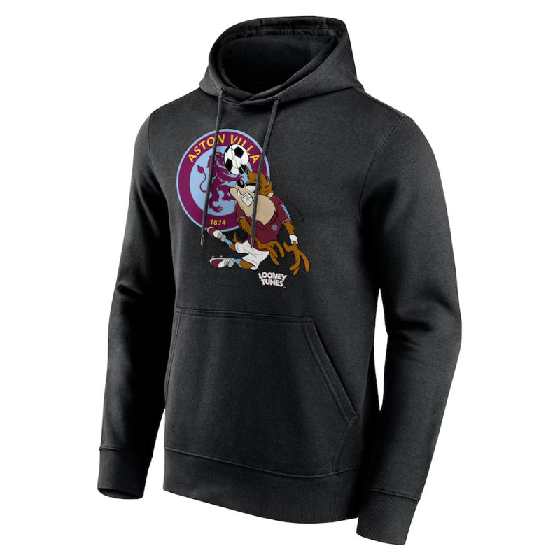 Aston Villa Men's Hoodie Football Looney Tunes Taz Graphic Black Hoodie