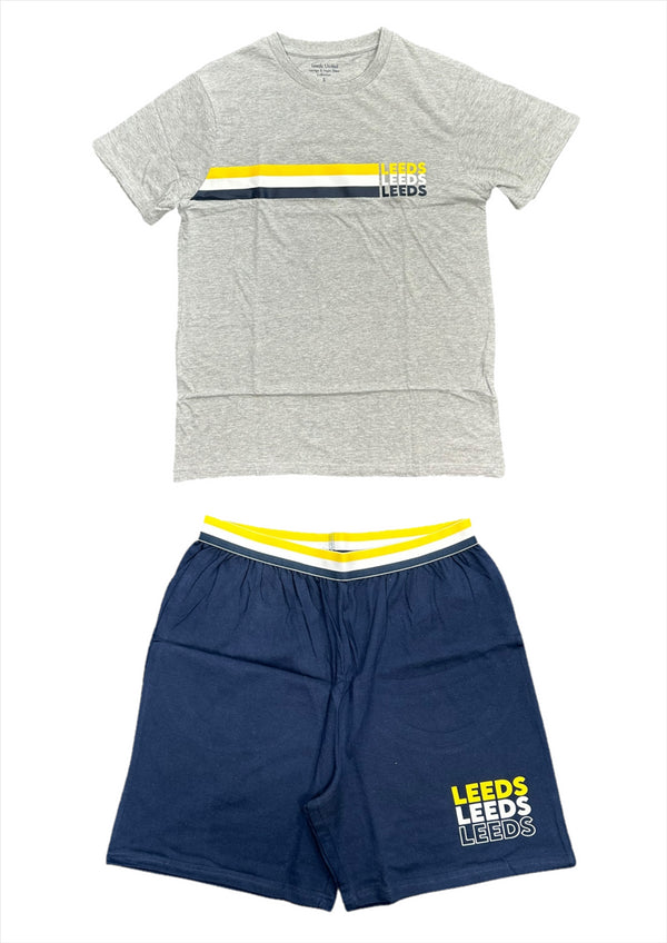 Leeds United Pyjama Set Men's Football Stripe Short PJ Set