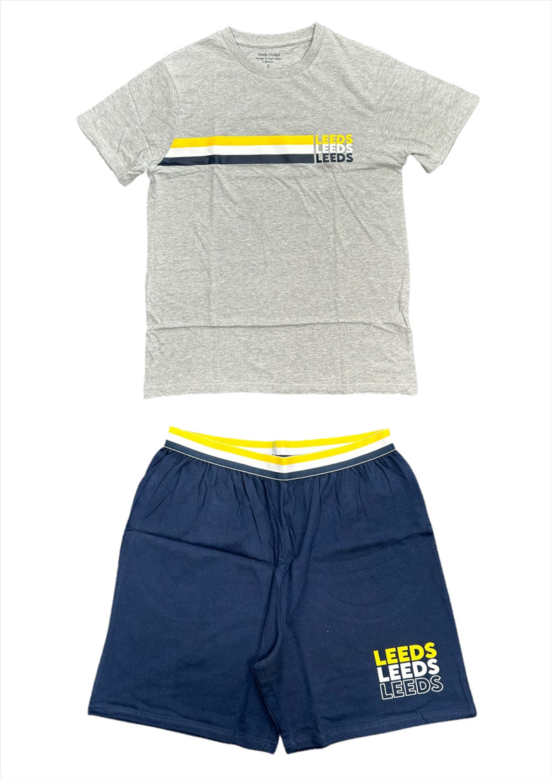 Leeds United Pyjama Set Men's Football Stripe Short PJ Set