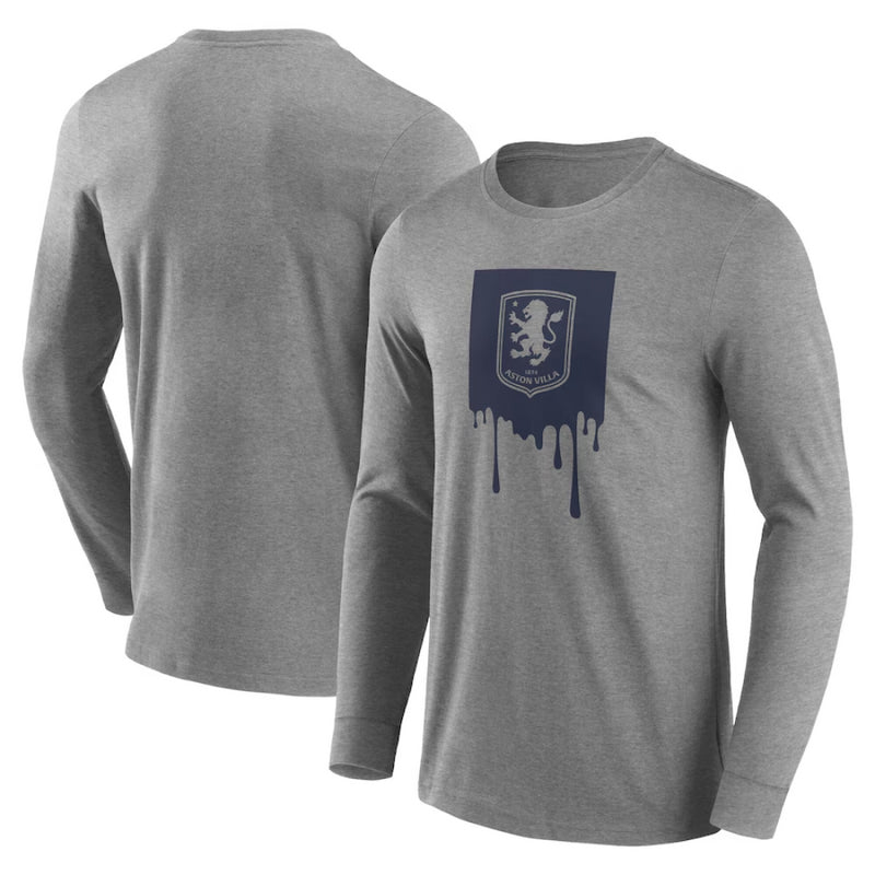 Aston Villa Men's T-Shirt Football Grey Liquify Graphic LS Top