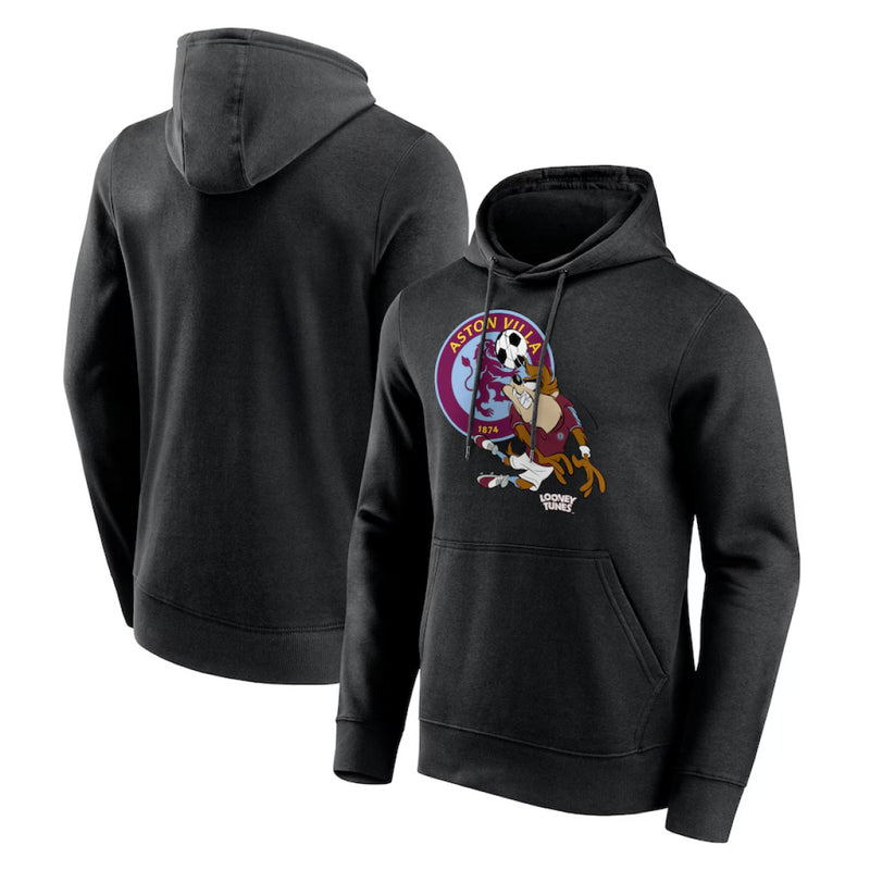 Aston Villa Men's Hoodie Football Looney Tunes Taz Graphic Black Hoodie