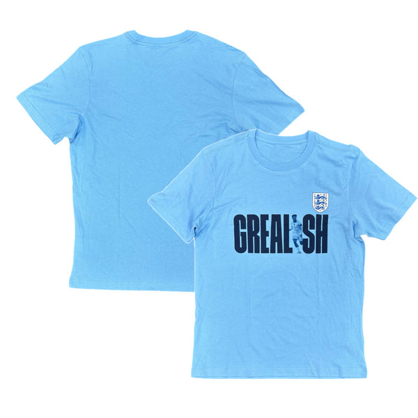 England Men's Blue T-Shirt Football Grealish Graphic Top