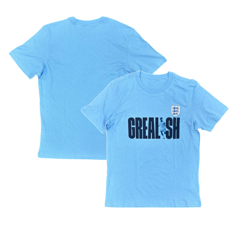 England Men's Blue T-Shirt Football Grealish Graphic Top