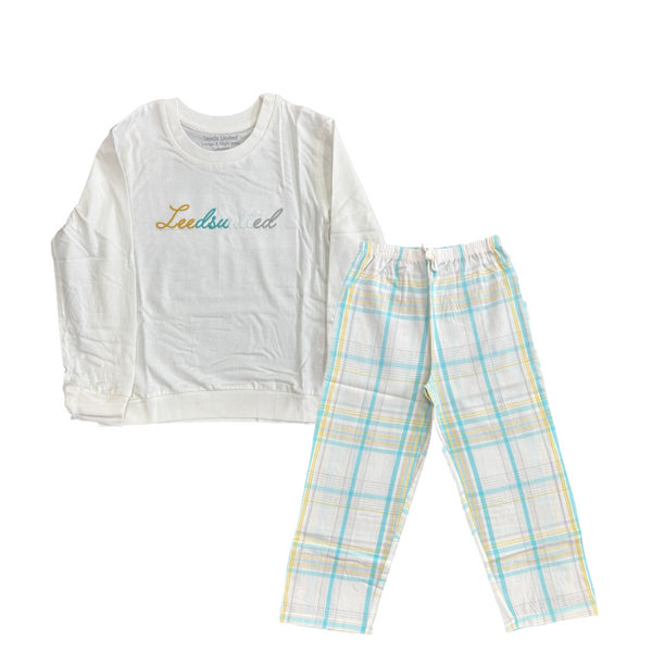 Leeds United Girls Pyjamas Football Check Print PJ Set
