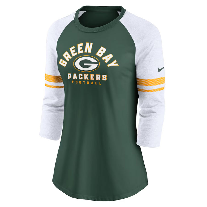 Green Bay Packers T-Shirt Women's NFL 3/4 Sleeve Fashion Top