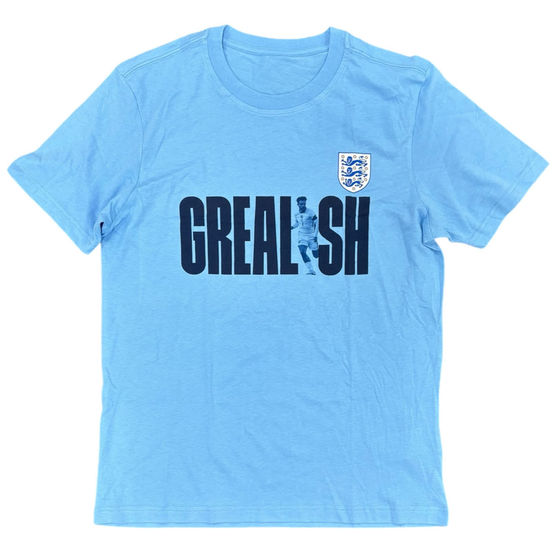 England Men's Blue T-Shirt Football Grealish Graphic Top