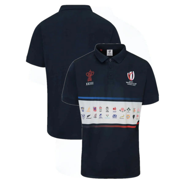 Rugby World Cup 2023 Polo Shirt Men's 20 Unions Stripe Poly Top
