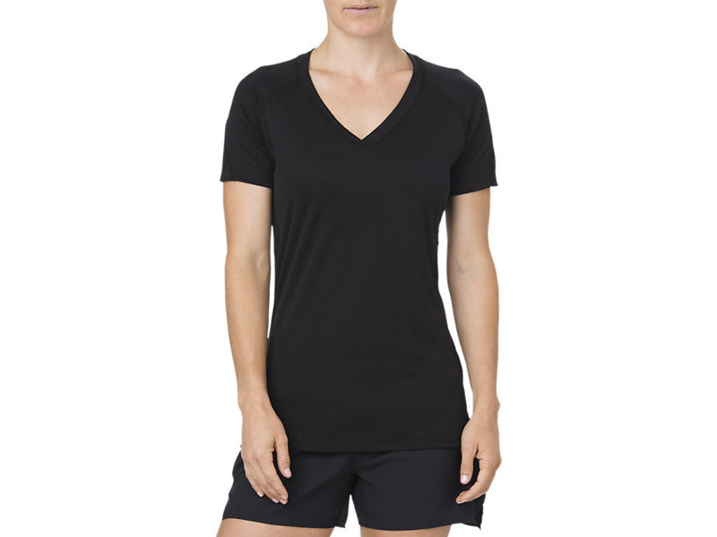 Asics Women's Running T-Shirt Black V-Neck Short Sleeve T-Shirt - New
